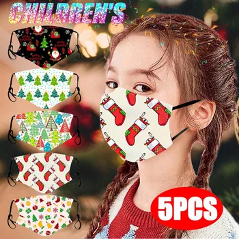 

5PCS Children's Christmas Printed Masks Washable Baby Print Facemask Silk Facemask mascherine mondmasker mondkapjes mascarillas