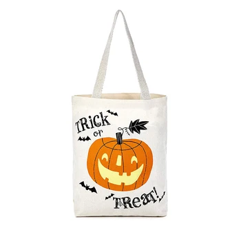 

Hot Se Halloween Tote Bag Trick or Treat Pumpkin Reusable Canvas Bag Cartoon Grocery Portable Shopping Cotton Bag Custom -B5