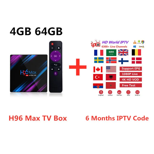 H96 Max Smart Android 9,0 tv BOX с IP tv подпиской m3u для netflix 1 год/6 месяцев Nederland Франция Португалия телеприставка mi - Цвет: 4G 64G(6months IPTV)