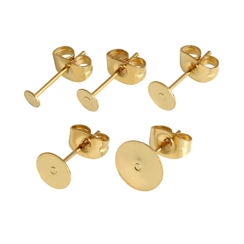 Studs Findings Earring-Plug Blank Jewelry-Making Ear-Back Stainless-Steel DIY Real-Gold-Plated