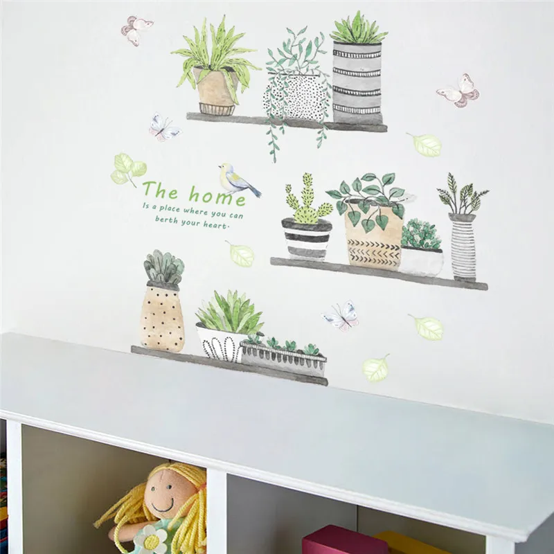 

Creative Flowers Pot Plants Wall Stickers For Home Decoration Living Room Bedroom Office Balcony Mural Art Diy Pvc Decal