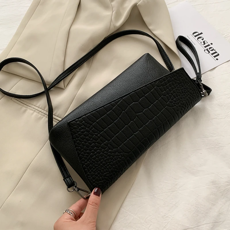 

Solid Color PU Leather Clutch For Women 2020 Crocodile Pattern Design Crossbody bags Classic Shoulder Handbags Soft Cross body