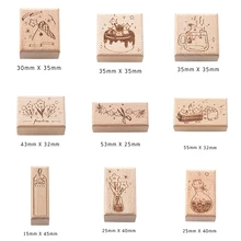 

Cute Wooden Rubber Stamps Stars Flowers Cakes Decorative Rubber Stamp Wood Mounted Rubber Stamps For DIY Scrapbooking Stationery