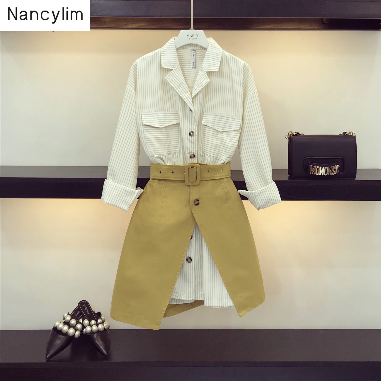 Новинка 2019 года сезон осень модная Свободная рубашка в полоску с длинными