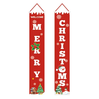 

2 Pcs Christmas Festival Porch Sign Decor Hanging Banner Porch Party Decor