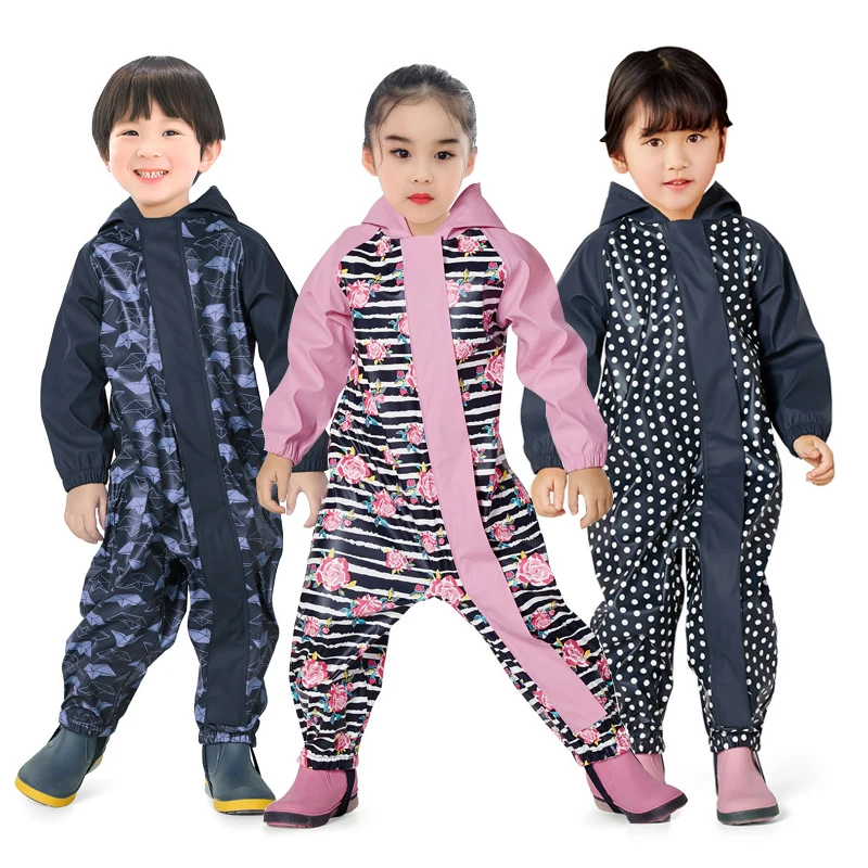 

2020 Hooded Waterproof Girls Romper Dots Baby Unisex One-Pieces Rain Sport Boy Clothes Jumpsuits PU Summer Children Clothes