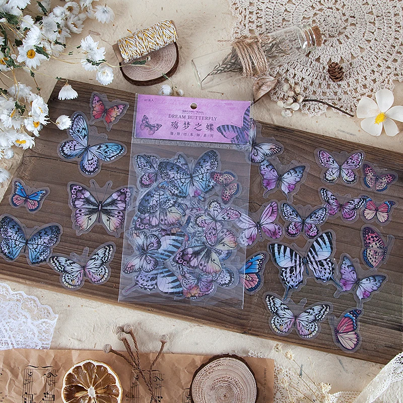 40pcs Butterfly Deco for Bullet Journaling Stationery Supplies Plant Stickers Junk Journal Scrapbooking DIY Stationery Stickers