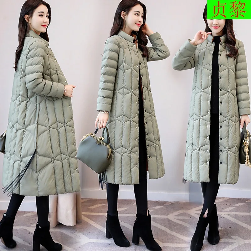 

Off Season down Feather Cotton-padded Jacket 2018 Winter New Style WOMEN'S Dress Winter Long over-the-Knee Retro Thick Cotton-pa