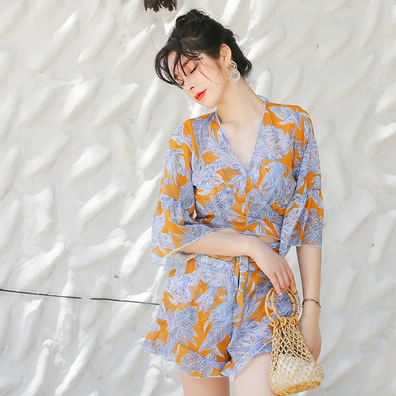 

Bikini South Korea Bathing Suit Women's Split Type Conservative Three-piece Set Slim Fit Slimming Small Bust Gathering Bikini Be