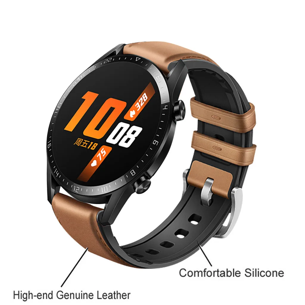 Ouhaobin 22 мм силиконовый+ кожаный ремешок для часов сменный ремешок на запястье для huawei Watch GT2 46 мм 923#2