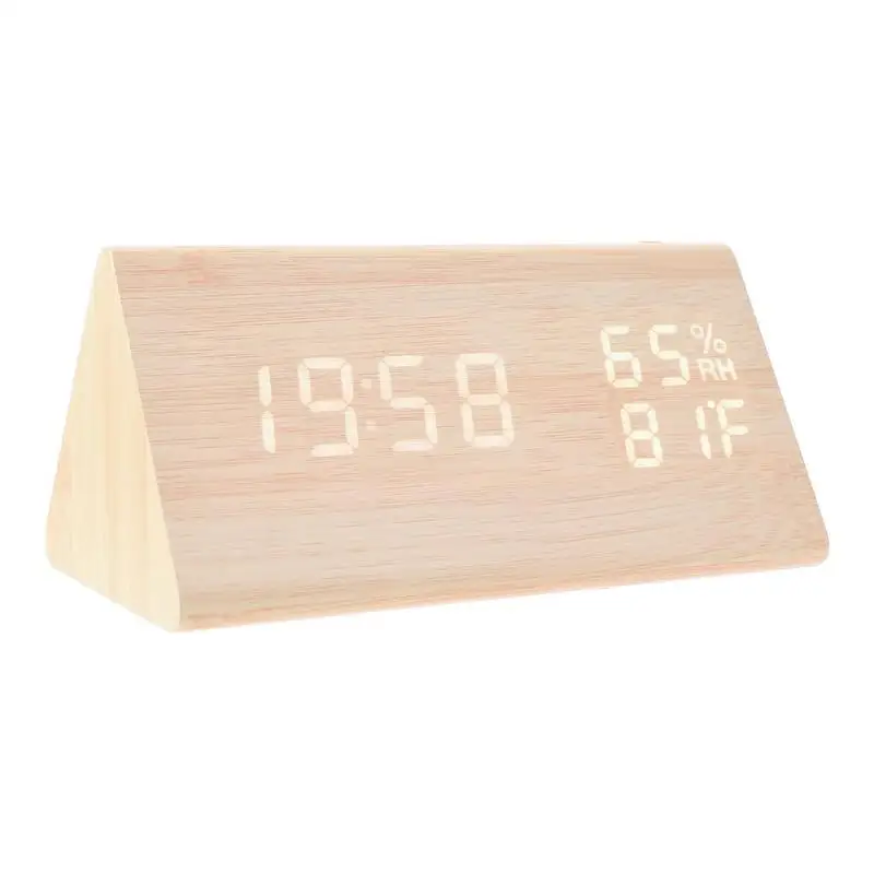 Интеллектуальный индукционный USB деревянный светодиодный звуковой контроль будильник термометр Таймер Календарь температурный дисплей часы домашний декор - Цвет: Dark Brown