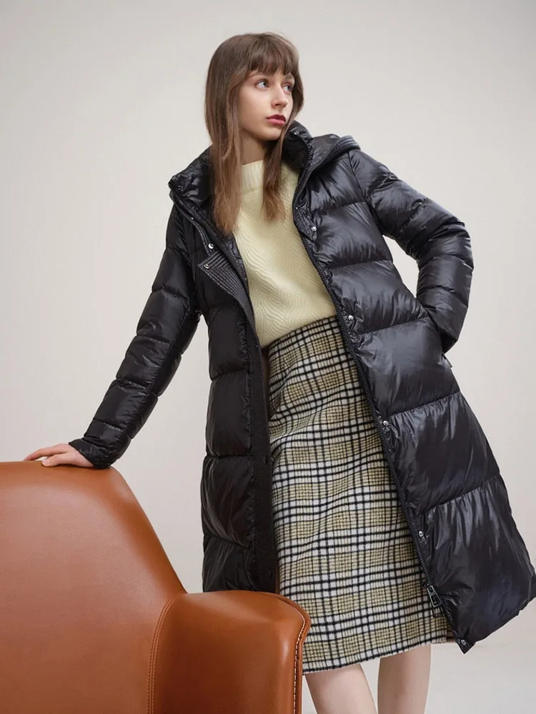 Hooded women's down jacket puffer warm jacket zippered belt long sleeved jacket S-10XL
