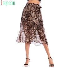 Сетчатая леопардовая юбка для женщин, высокая талия, свободная, с рюшами, модная женская юбка, вечерние размера плюс, дышащая, повседневная, сексуальная, Пляжная, длинная юбка