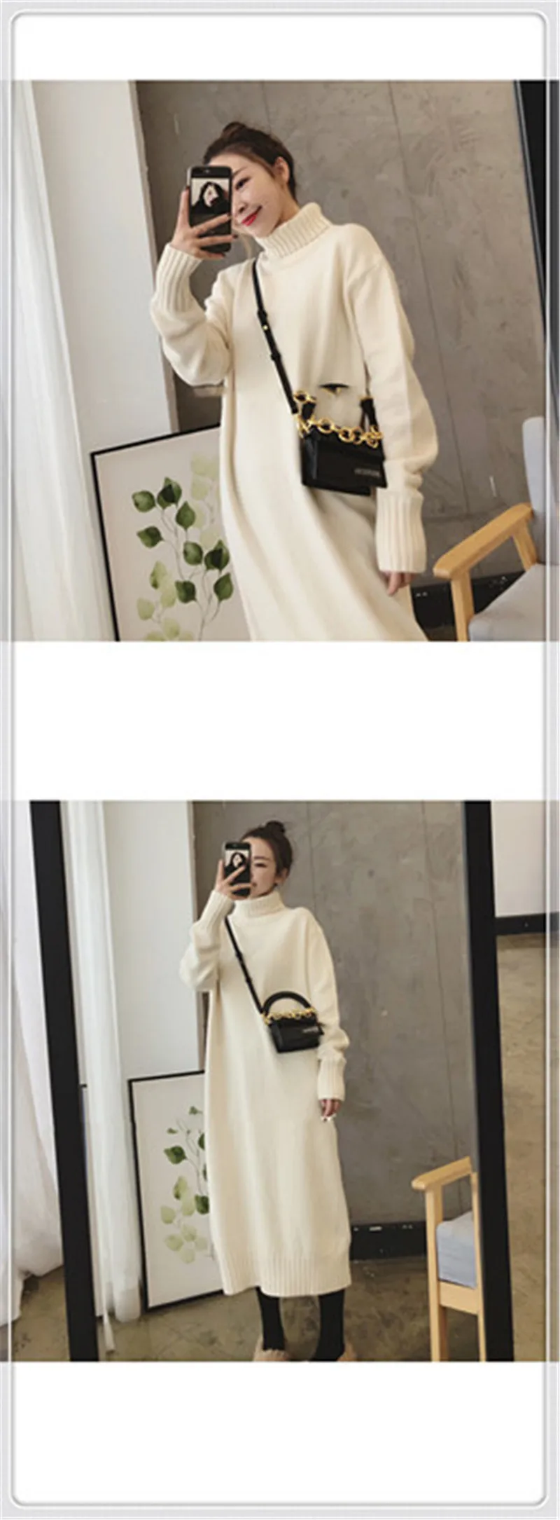 CBAFU korea loose sweater dresses women turtleneck dress long sleeve pullover knitted dress autumn winter knit clothing P542