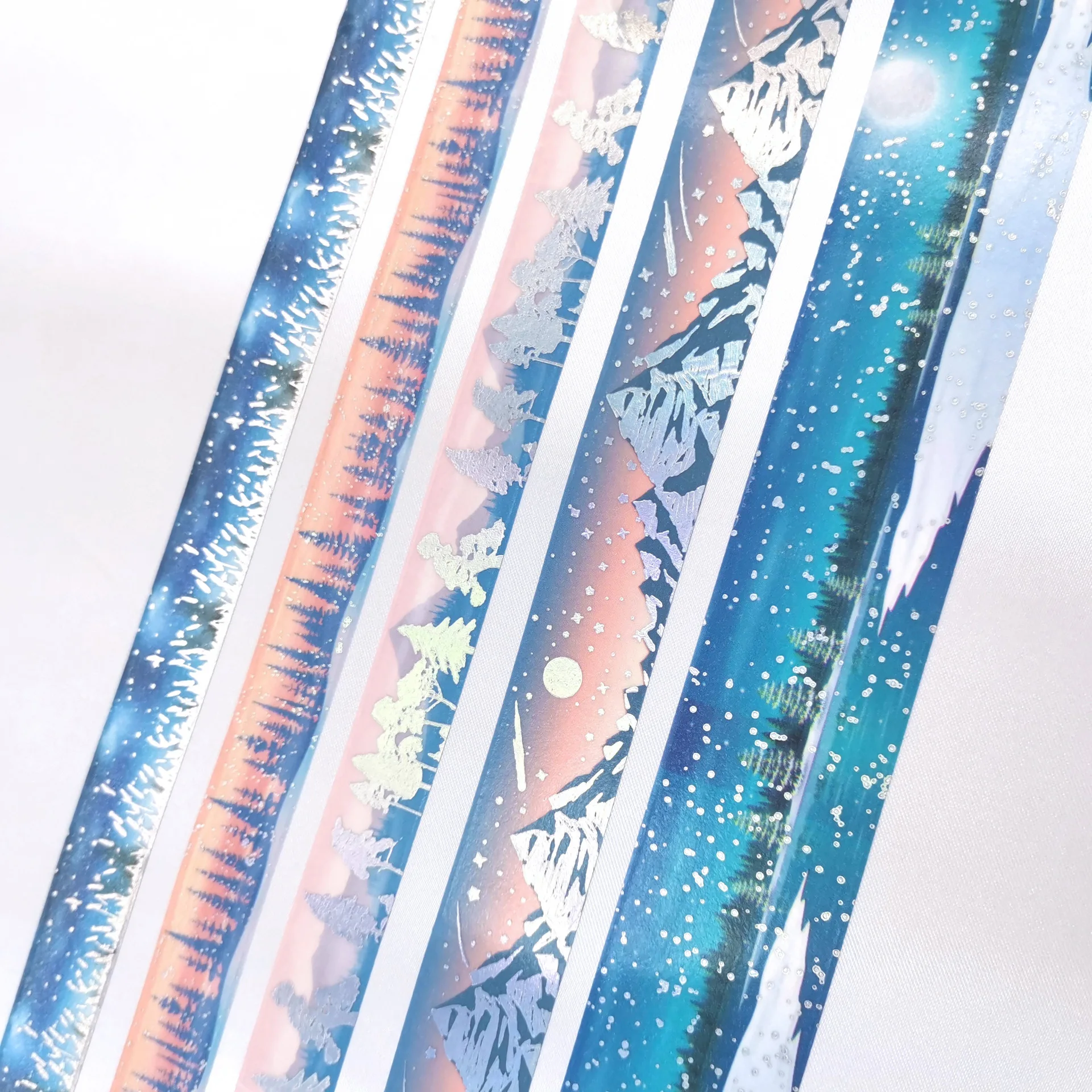 5pcs 뜨거운 은색과 종이 테이프 밤 호수 눈송이 크리스마스 장식 테이프 눈 장면 세트 DIY 손 washi 테이프 세트 Papeterie
