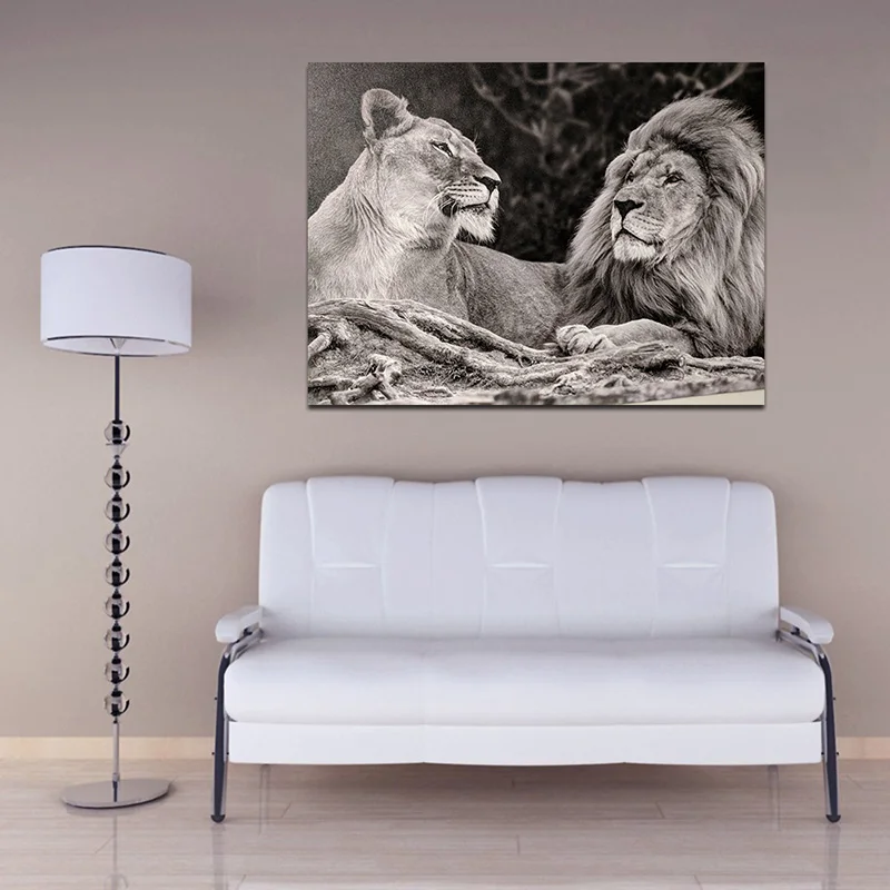 Черно-белый парный плакат со львом, живопись диких животных, картины на холсте, Настенный декор, домашний Куадрос для гостиной, плакаты