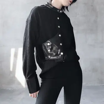 

XUXI Harajuku Women's Casual Shirt Elegant And Fashionable Shirt With Stand-up Collar Women's Shirt Women's Black Fashion FZ1164