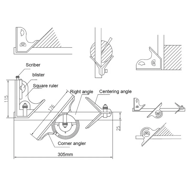 1 шт. 300 мм Высокоточный транспортир Многофункциональный профессиональный инструмент комбинированный квадратный угол линейка плотник измерительный инструмент