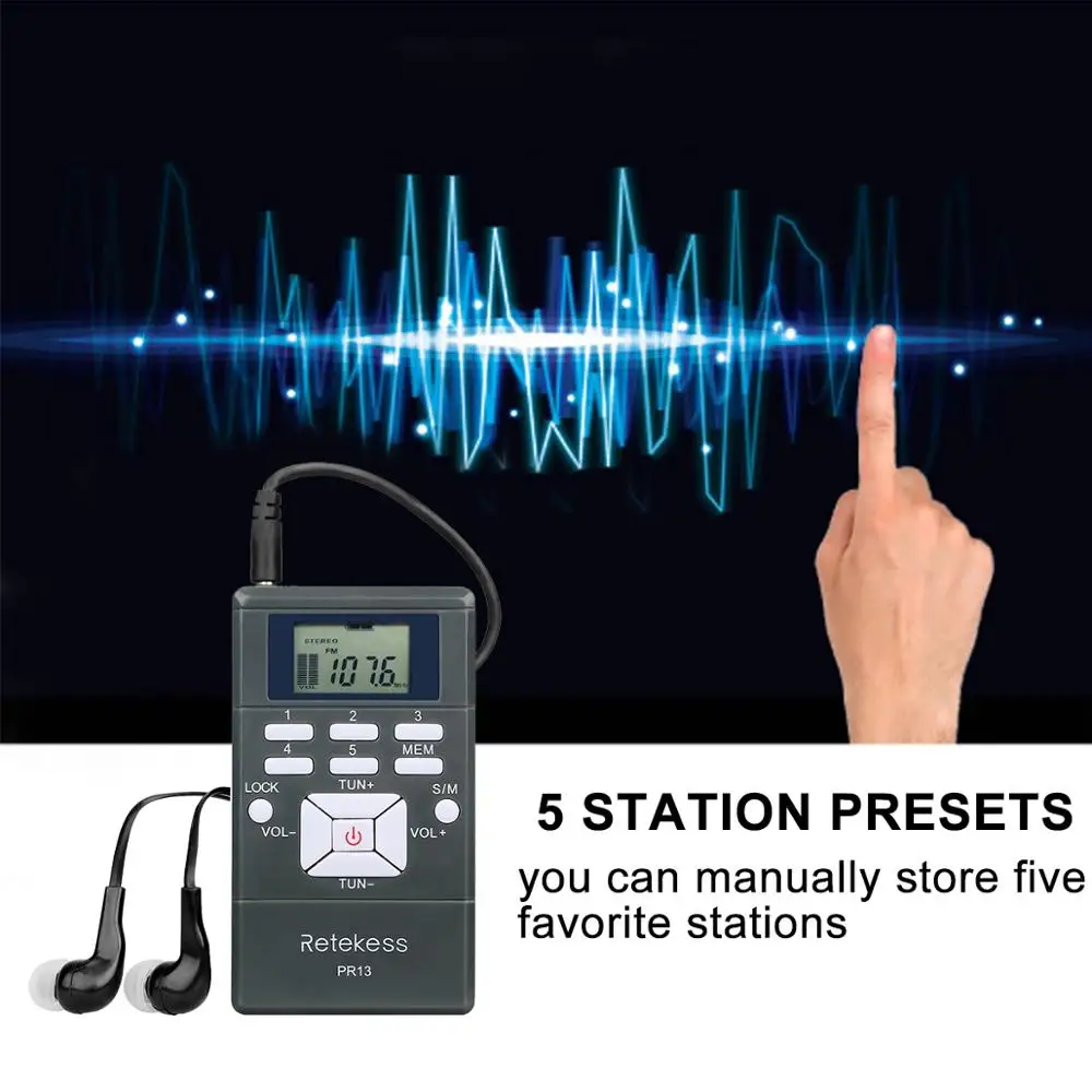 RETEKESS PR13 радиоприемник FM стерео портативное радио DSP электронные мини-часы приемник для церковной встречи в музее Тур гид