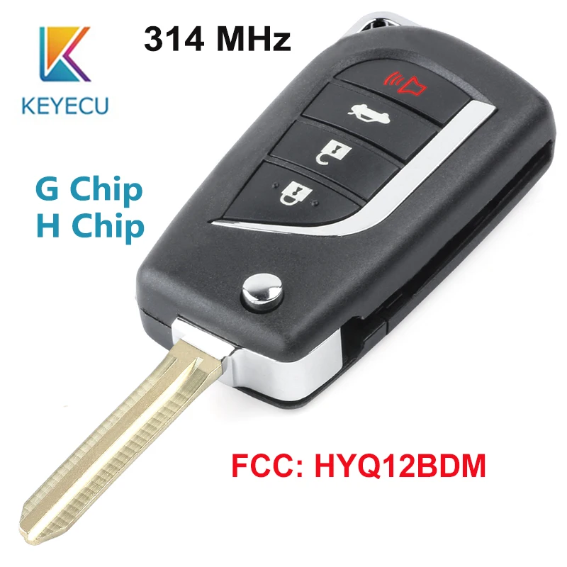 KEYECU 314 МГц H/G чип FCC: HYQ12BDM обновленный Флип складной 3+ 1 4 кнопки дистанционного брелока TOY43 для Toyota Camry Corolla Rav4