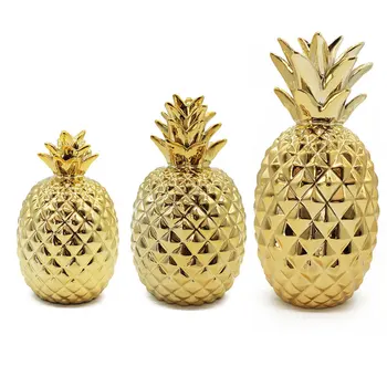 

MEILING Ceramic Pineapple Statue Gold Home Decor Living Room Accessories Handmade Art Porcelain Fruit Figurine for Wedding Party