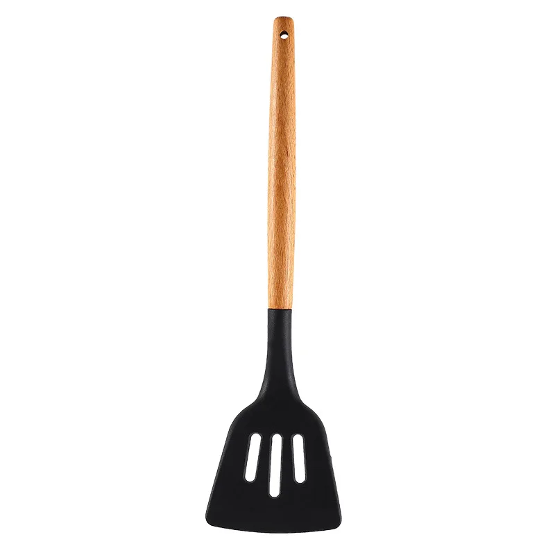Силиконовые кухонные инструменты Наборы для приготовления пищи суповая ложка лопатка антипригарная лопата с деревянной ручкой специальная термостойкая конструкция - Цвет: Leakage Shovel