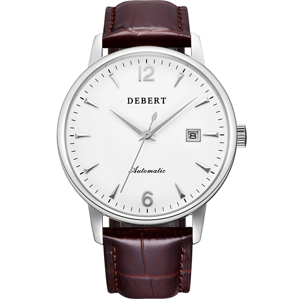 White dial Deberg 40 мм сапфировое стекло кожаный ремень роскошь Топ бренд Мужские часы механические Автоматические Дата relogio masculino платье мужские часы - Цвет: White dial