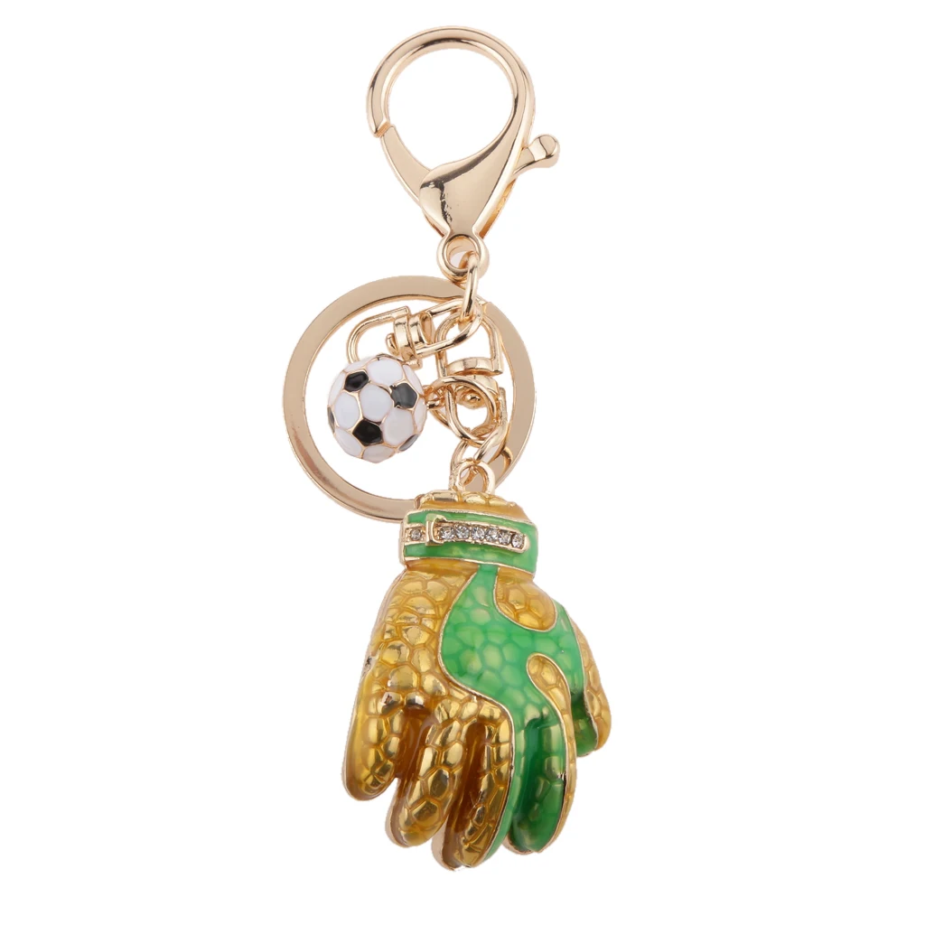 Rhinestone Crystal Football Goalkeeper Glove Pendant Keyring Key Chain Green