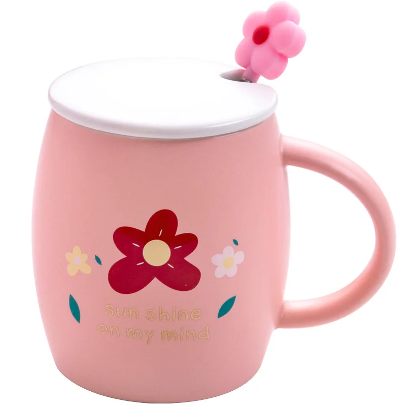 Японская розовая Милая кружка для девочек, креативная белая керамическая кружка, модная с крышкой, ложка, керамическая, zny, домашняя, Студенческая, молочная кружка, MM60MKB