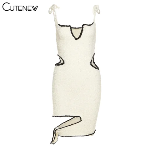 Sexy Hollow Out Sling Mini Dress Women's ​Outfits Summer Asymmetry V-Neck Sleeveless Skinny Irregular Solid Lady Dresse