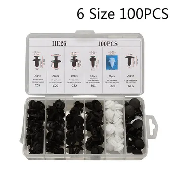 

100Pcs 6 Size Automotive Push Pin Rivet Fasteners Trim Clip Assortment Kits