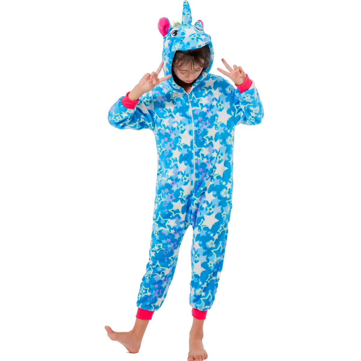Детская Пижама Kigurumi, детские пижамы с единорогом и животными милые пижамы комбинезоны для мальчиков и девочек зимняя одежда для сна с длинными рукавами Детская Пижама