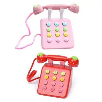 

Girl Toys Phone Strawberry Simulation Pink Telephone Furniture Wooden Toys Child Educational Birthday Gift
