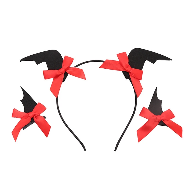 Bat Devil Wing Headband Bat Hair Clips Necklace Set Scary Photo Props Fancy Dress Halloween Cosplay Party Decor anime cosplay props