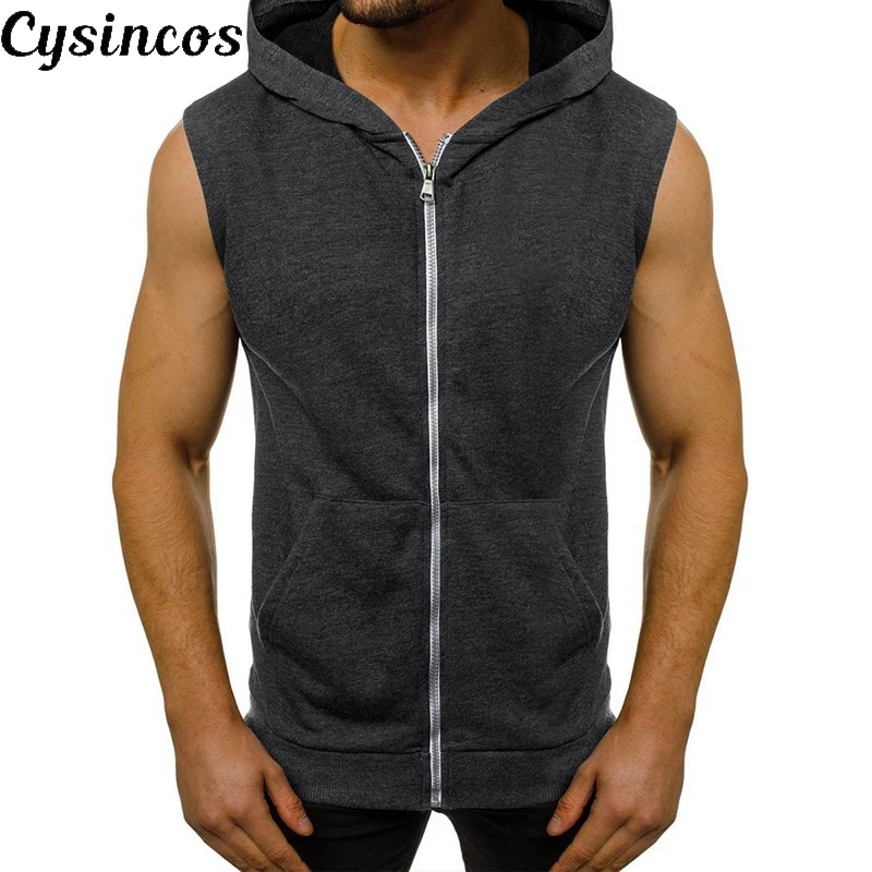 CYSINCOS, новинка, мужская хлопковая майка, майка, майка для тренажерного зала, фитнеса, жилет с капюшоном, без рукавов, спортивная майка, майка для тренировок, бега, мужская майка