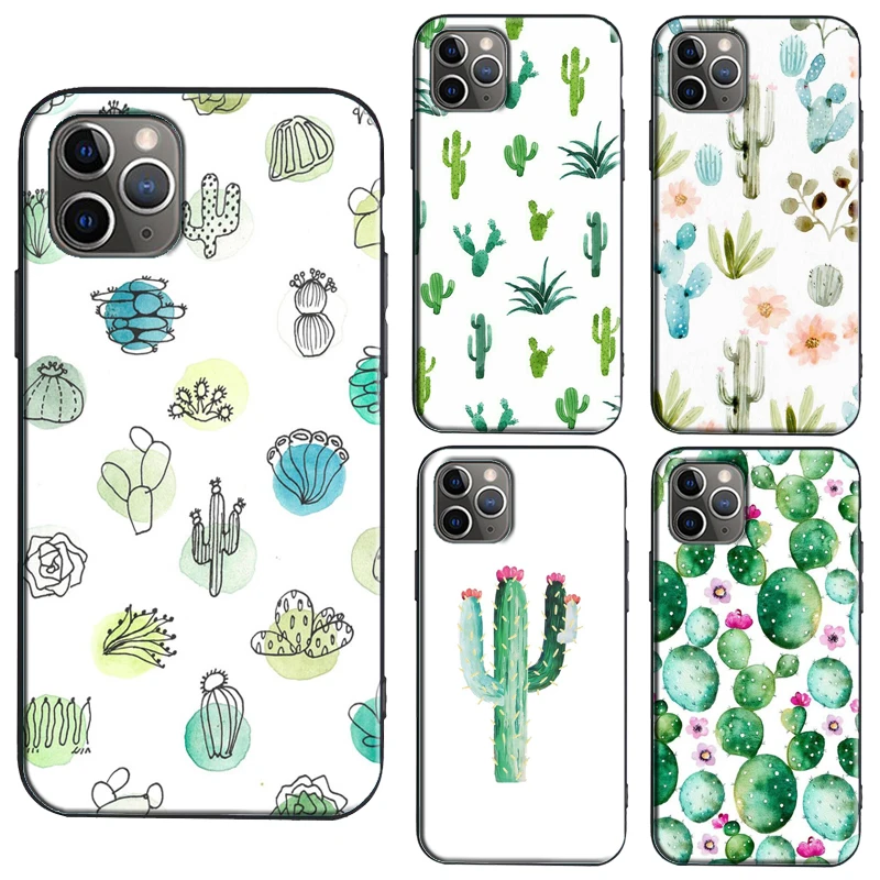 Cactus Watercolor TPU Case For iPhone XR X XS Max 11 13 Pro 12 mini 6S 7 8 Plus SE 2020 Cover Coque | Мобильные телефоны и