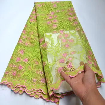 

Latest Lemon Green African Laces Embroidered Nigerian Laces Fabric High Quality Dubai French Mesh Lace Fabric 5 Yards