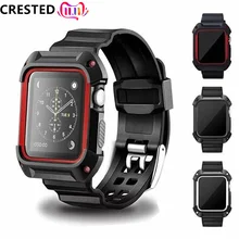 Хохлатая спортивный ремешок для Apple Watch 3 42 мм/38 мм для iwatch 3/2/1 запястье браслет резиновый ремешок для часов с защитный чехол