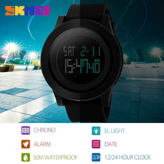SKMEI-reloj deportivo militar para hombre, cronógrafo Digital LED de silicona, resistente al agua, Masculino - Imagen 3