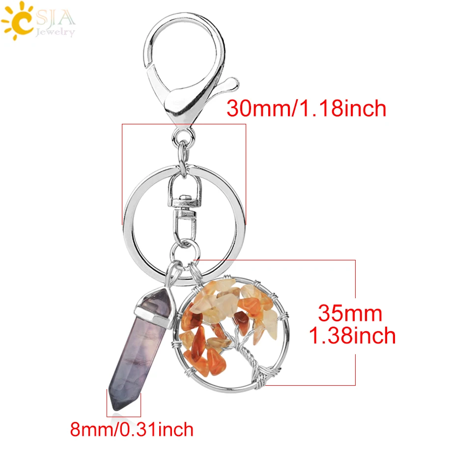 CSJA Natural Stone Fluorite Tree of Life Pendants Keychain Lobster Clasp Key Holder Car Backpack Accessories Unique Jewelry G380 8 H52c8894f74e94d8cab6250faf0db632a5
