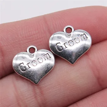 

Wholesale Jewelry Lots Antique Silver Color 14x15mm Groom Love Charm Necklace Diy Gift 100 Pieces