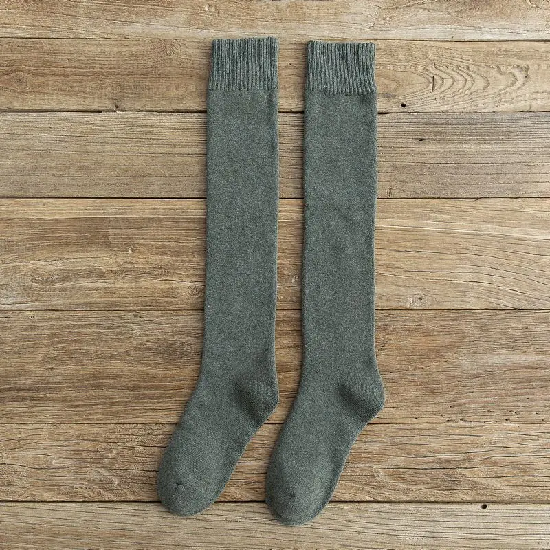 Теплые женские носки; теплые зимние носки до колена из шерстяного кашемира; Сапоги унисекс из мериносовой шерсти; носки для сна; длинные носки - Цвет: green