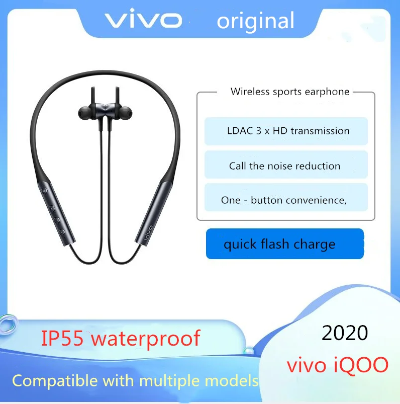 Vivo original 5 0 Bluetooth IP55 Водонепроницаемая беспроводная подвесная Спортивная