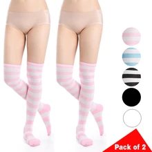

Striped Over Knee Stockings Anime School Thigh High Socks Dress Up or Casual,(Pack of 2)Cute Girl Cosplay Costume Accessory