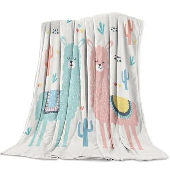

Art Animal Alpaca Cactus Geometric Cute Spring and Autumn Soft Flannel Blanket Office Siesta Blanket Sofa Bed Blanket