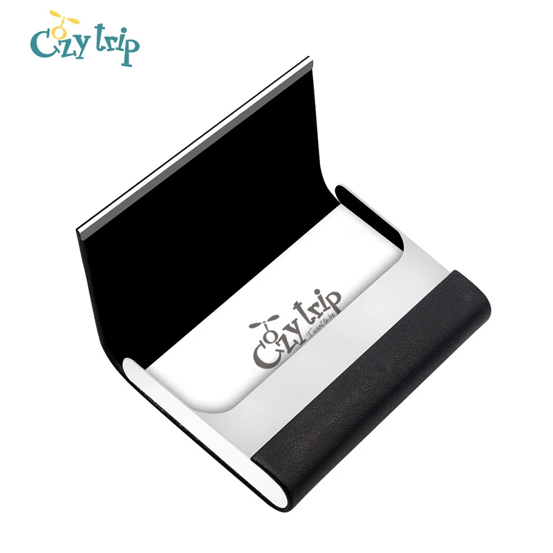 

Slim Business Card Holder Luxury PU Leather Stainless Steel Business Card Case Pocket Business Card Wallet for Men and Women