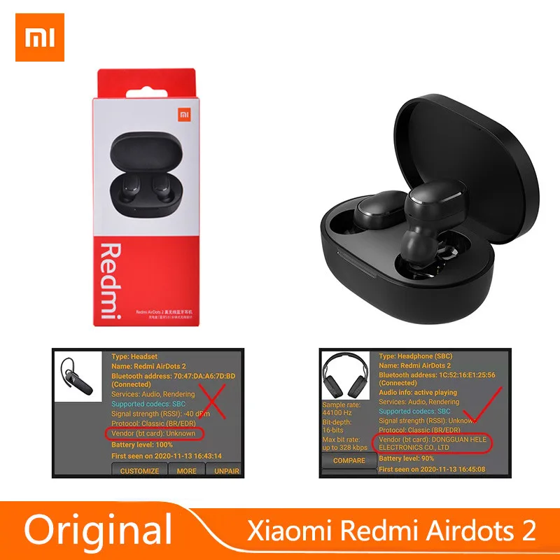 CN versión Xiaomi AirDots 2 TWS Auriculares inalámbricos con Bluetooth Redmi Airdots pro 2 auriculares con micrófono auriculares de enlace AI Control