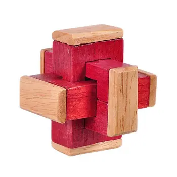 

Wooden Puzzle 13 Model KongMing Lock Teaser Brain Educational Toy for Child Red + wood colorL x W x H: 6.5 x 6.5 x 6.5 cm