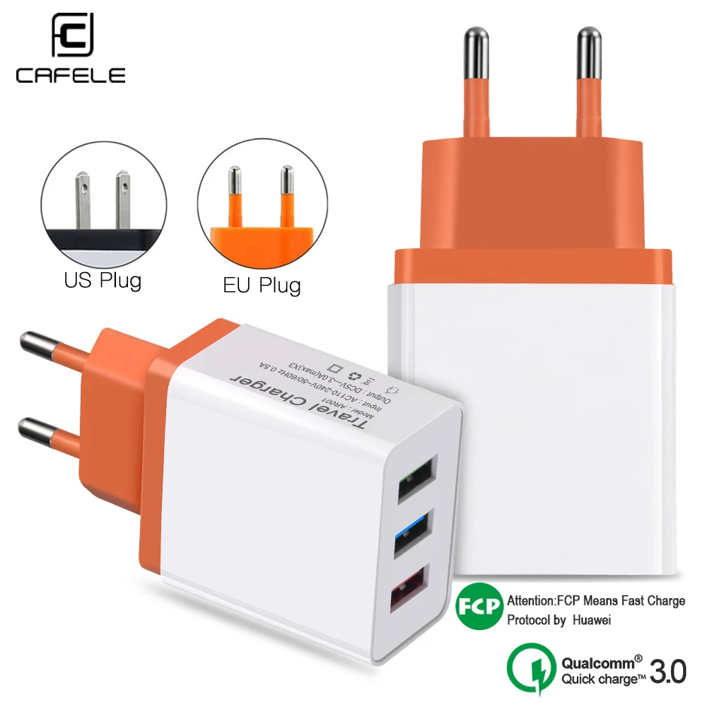 

CAFELE 18W EU US Plug USB Charger Quick Charge 3.0 5V 3A Mobile Phone Fast Charging for IPhone Charger Samsung Huawei Xiaomi