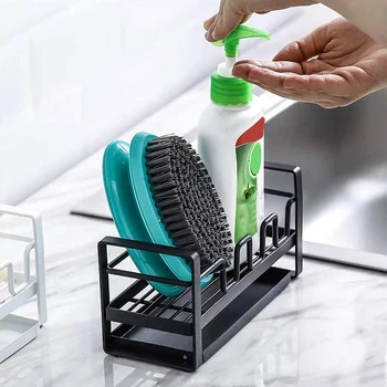 

for Kitchen Sink Organizer Caddy Brush Holder Cleaning Soap Brush Drain Rack with Drain Tray, Multifunction, (Black)